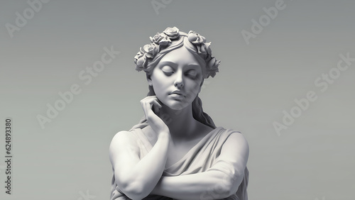 Female Contemplation Greek Statue, Minimalist Digital Concept Render photo