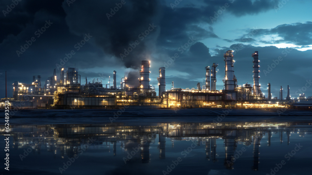 Plant, oil refinery, chemical complex at night