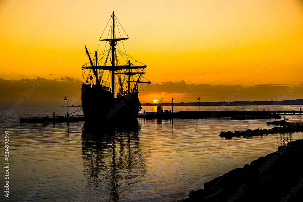 Spanish Galleon docked at sunrise