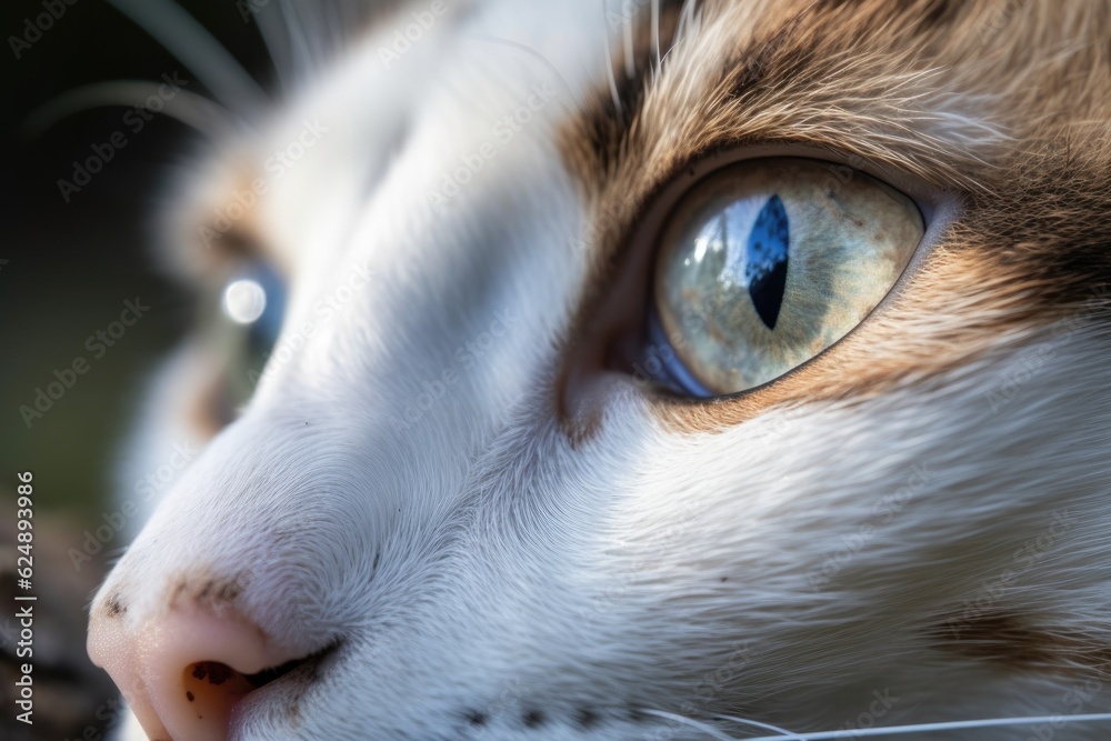 close-up of a cat's eye, with its pupil and iris in full focus, created with generative ai