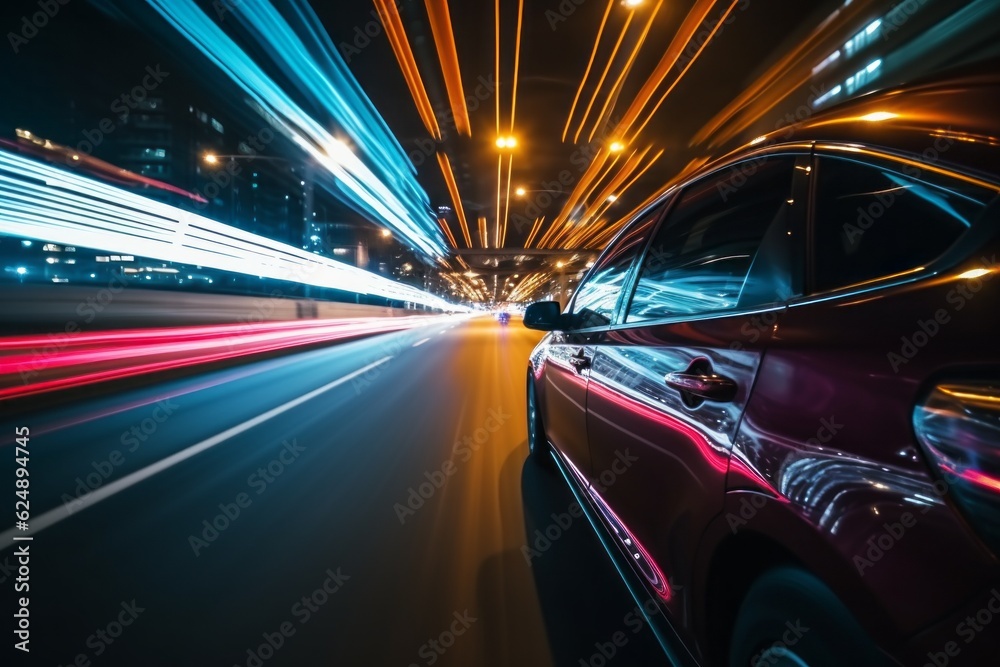 Night city lights in motion. Evening rides. Abstract background of night trips for fun. Background