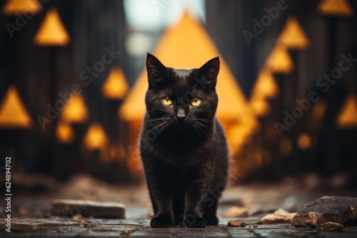 Black cat in evening or night light. The concept of superstition. AI generated, human enhanced