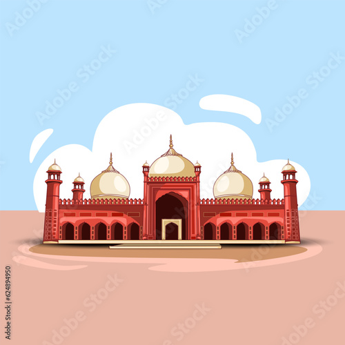 badshahi mosque Pakistan. Famous Landmark of Pakistan located in the city of Lahore, Pakistan. abstract Vector illustration