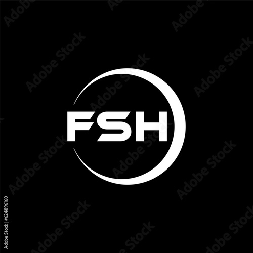 FSH letter logo design with black background in illustrator, cube logo, vector logo, modern alphabet font overlap style. calligraphy designs for logo, Poster, Invitation, etc. photo