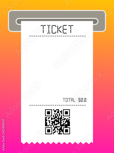 Vector example of printing a purchase ticket for a product or service with a QR code