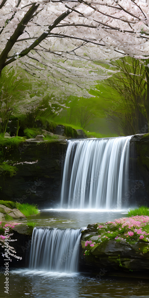 Naklejka premium Stunning waterfall landscape spring summer nature environment