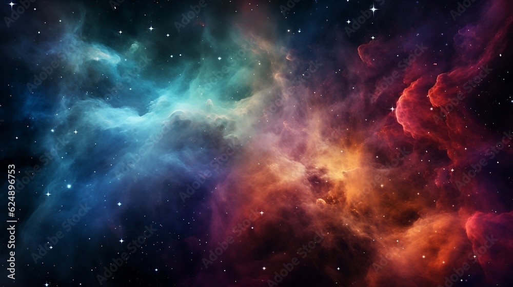 Obraz premium space, nebula and galaxy on vivid color background with multiple stars 