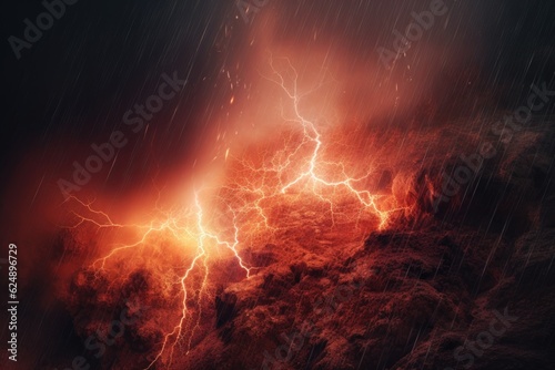 close-up of volcanic lightning during an eruption, created with generative ai