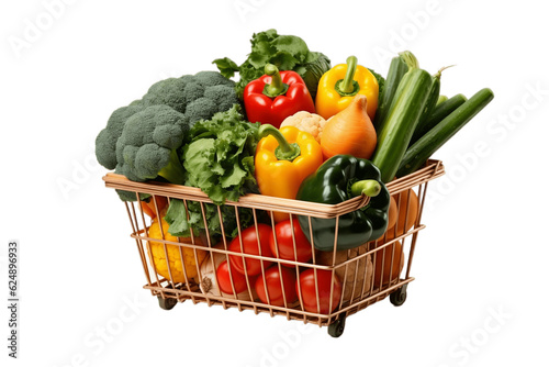 Shopping Basket with Vegetables Isolated on Transparent Background. AI