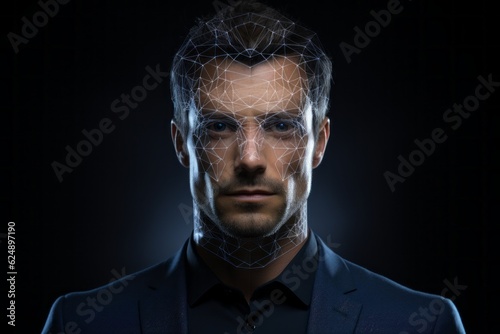 Face recognition technology concept. Background with selective focus and copy space photo