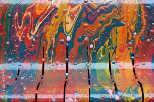 abstract pattern of wet paint on metal park bench, created with generative ai