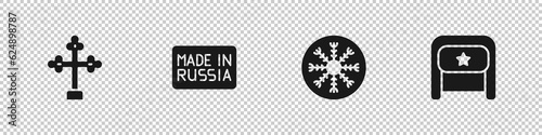 Set Christian cross, Made in Russia, Snowflake and Ushanka icon. Vector