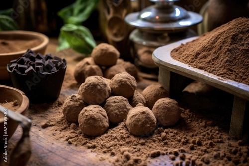 cocoa powder dusted on freshly made truffles, created with generative ai