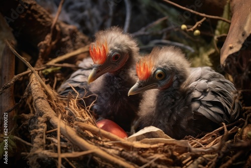 close-up of rare bird chicks hatching from their eggs in the nest, created with generative ai © Alfazet Chronicles