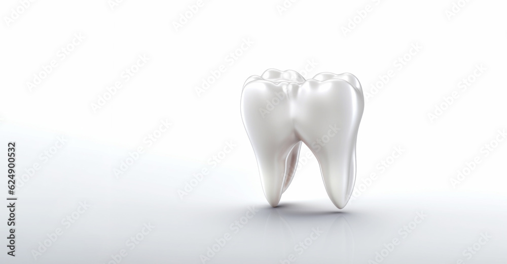 Banner with white tooth on a white background closeup isolated on white background.Healthy teeth concept.Generated by AI Banner with white tooth on a white background closeup isolated on white background.Healthy teeth concept.Generated by AI