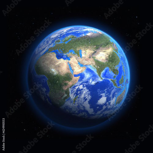 Earth in space, planet earth from the space at night . 3d rendering © Dijay