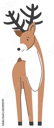 Christmas deer with big horns, woodland animal