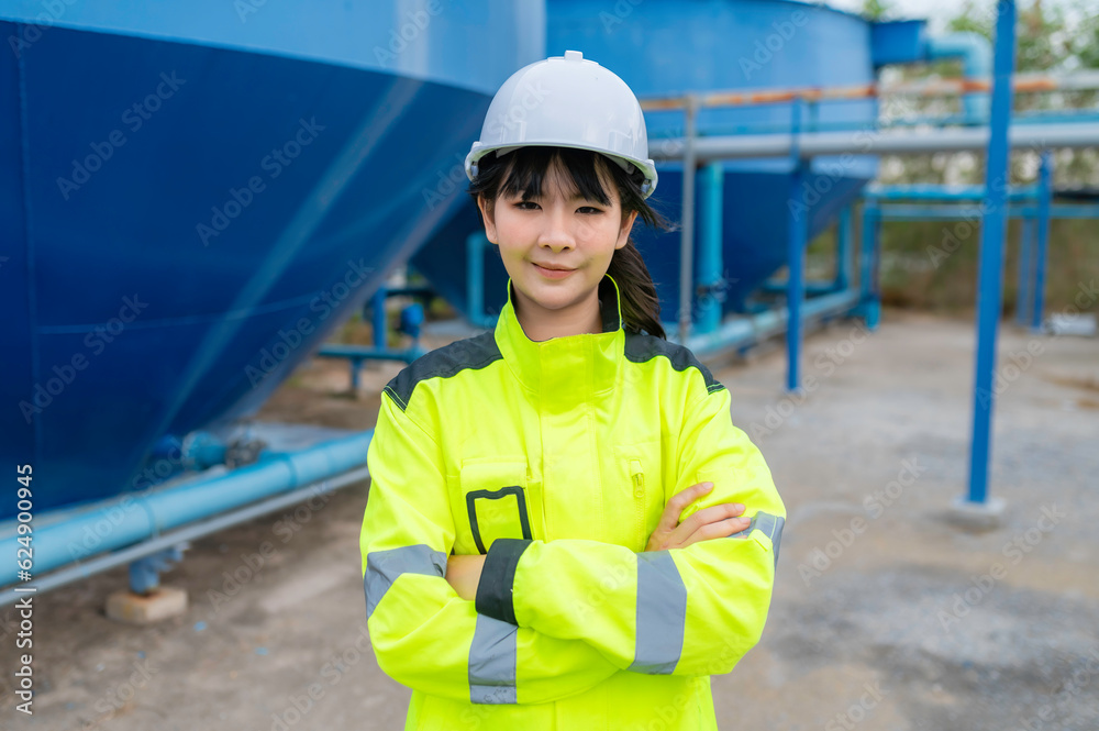 Environmental engineers work at wastewater treatment plants,Water ...