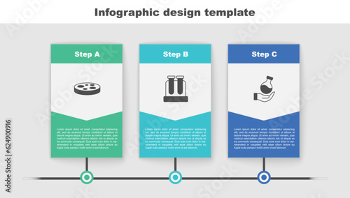 Set Petri dish with bacteria, Test tube and . Business infographic template. Vector