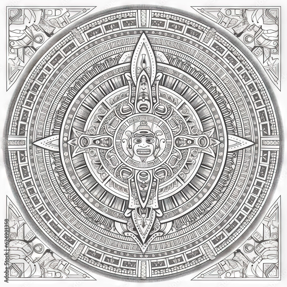 Naklejka premium mandala Aztec coloring book page black and white