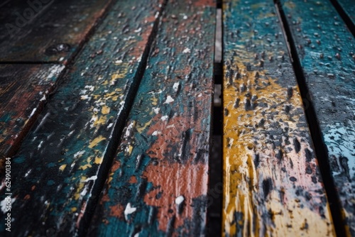 textured shot of wet paint on a wooden bench surface  created with generative ai