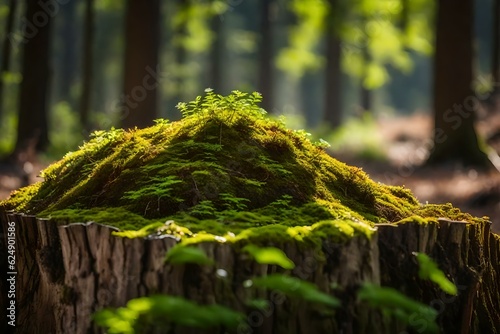 green moss on tree with green blurred background generated by AI tool