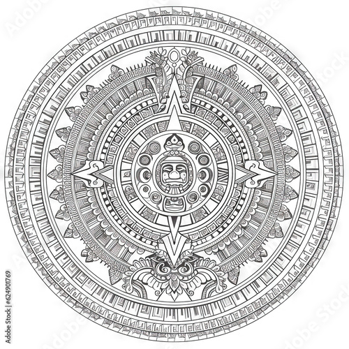 mandala Aztec coloring  book page black and white