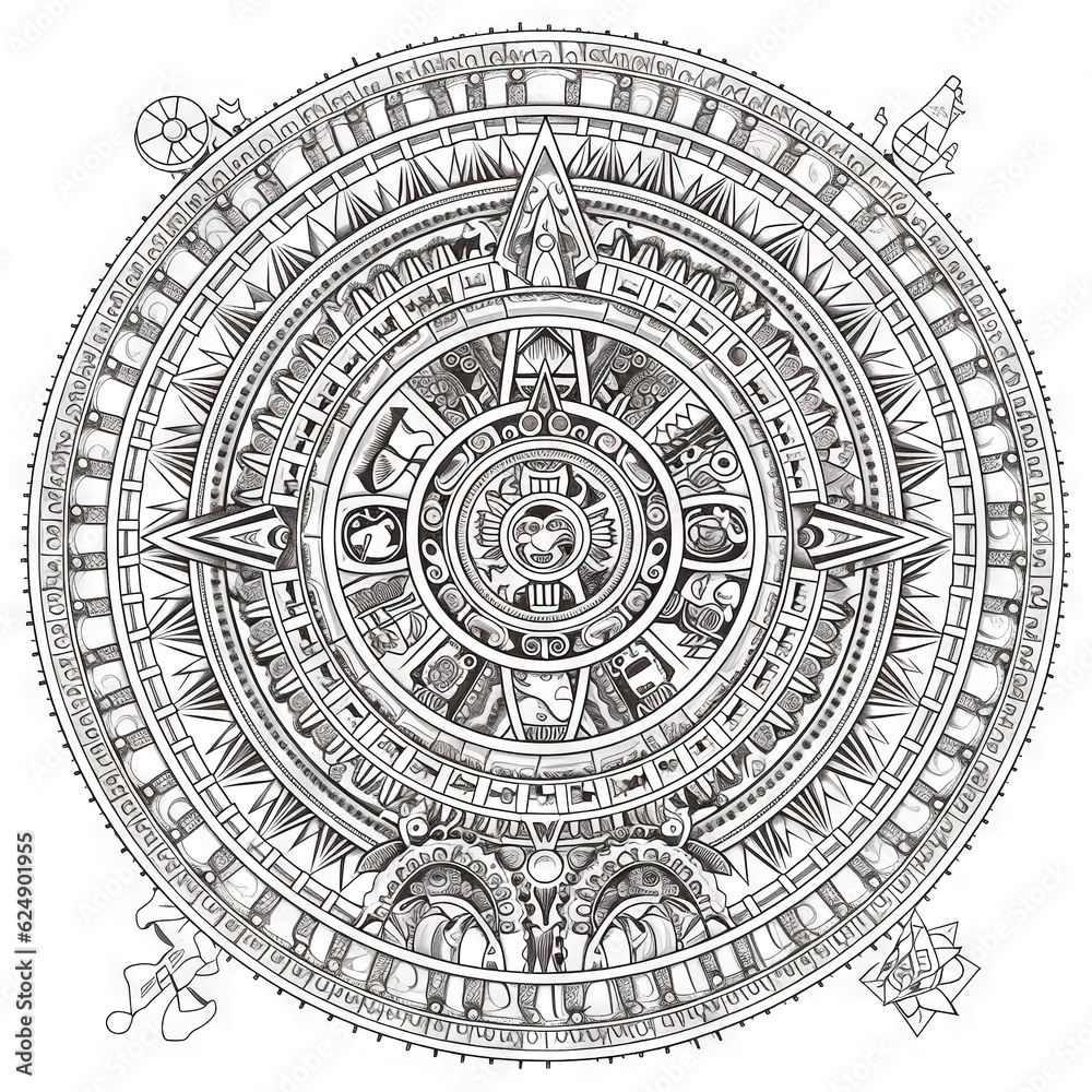 Naklejka premium mandala Aztec coloring book page black and white