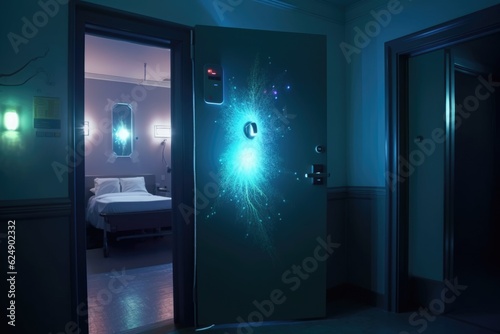 door handle with bacteria animation in a hospital setting, created with generative ai