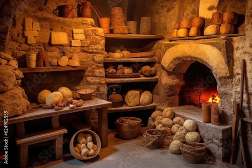 variety of bread shapes and sizes in a stone oven, created with generative ai