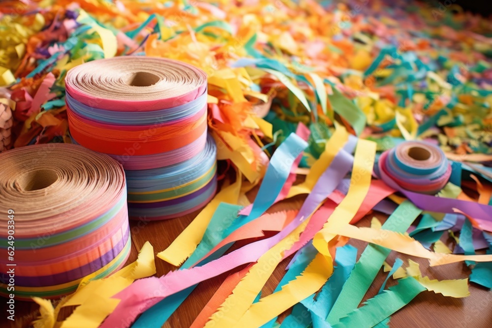 Fototapeta premium colorful paper strips and glue for pinata crafting, created with generative ai