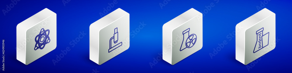 Set Isometric line Atom, Microscope, Test tube radiation and and flask icon. Vector Set Isometric line Atom, Microscope, Test tube radiation and and flask icon. Vector