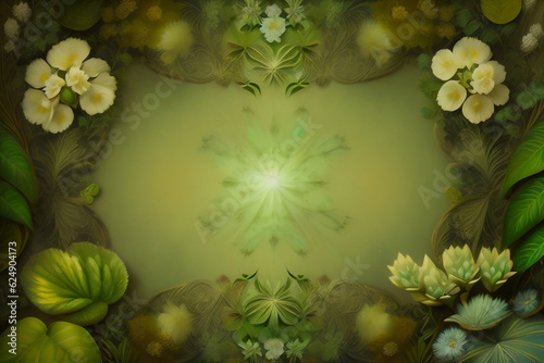 background with isolated green foliage and flowers