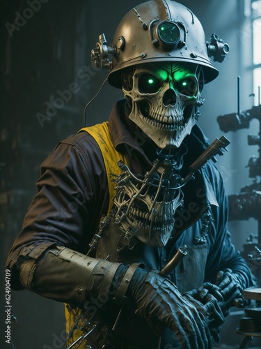 skeleton worker with a helmet