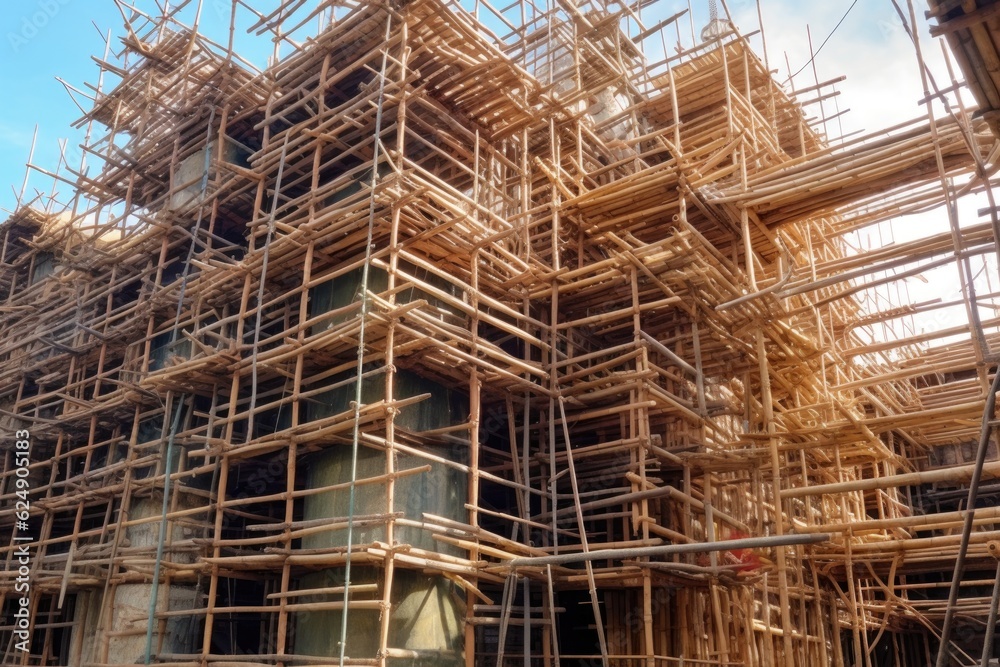 bamboo scaffolding sections stacked for construction, created with generative ai bamboo scaffolding sections stacked for construction, created with generative ai