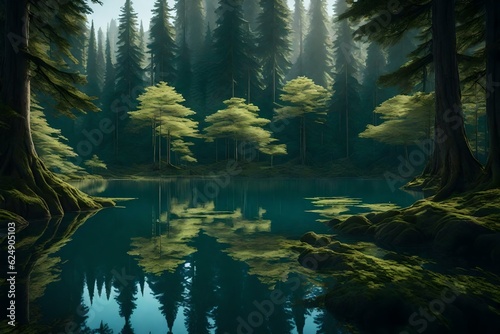 lake in forest generated Ai Technology