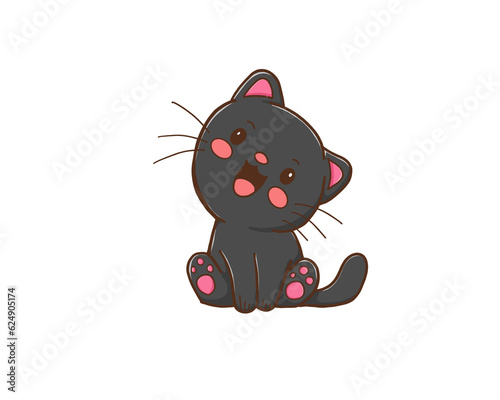 Cute playful kitten cat cartoon character doodle hand drawing.