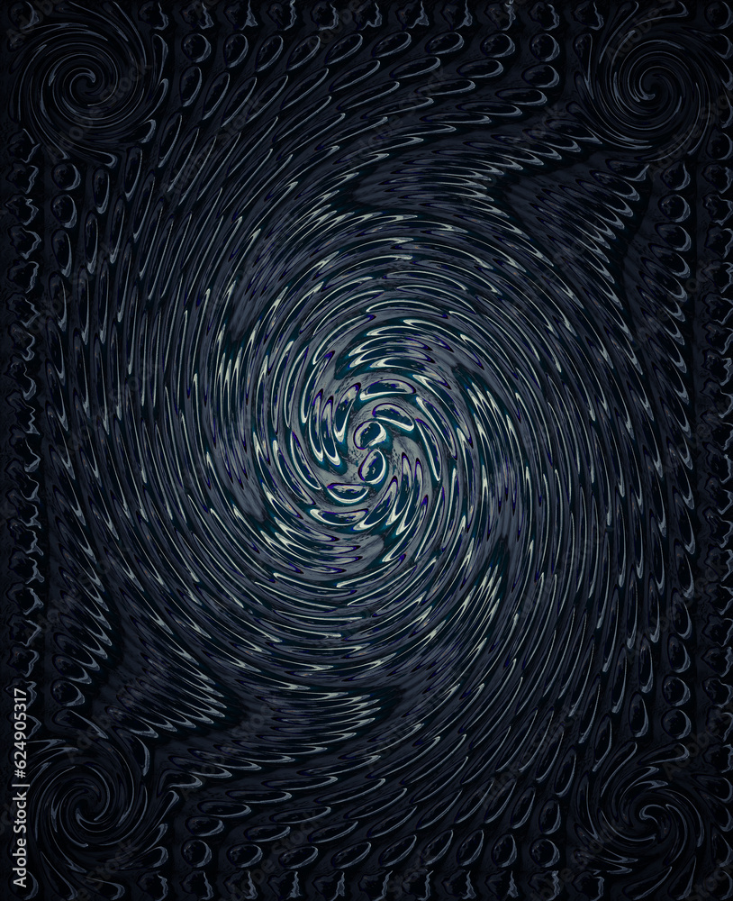 Drops of ldark blue twisted into a spiral, four small spirals at the corners, psychedelic art, dynamics, fantasy, simple art, trance Drops of ldark blue twisted into a spiral, four small spirals at the corners, psychedelic art, dynamics, fantasy, simple art, trance