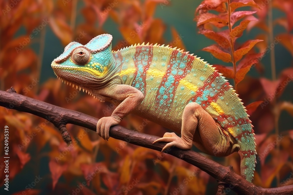 Fototapeta premium a chameleon changing colors to blend with its surroundings, created with generative ai