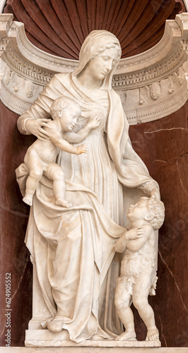 NAPLES, ITALY - APRIL 21, 2023: The marble statue of Madonna the church Chiesa di Sant'Anna dei Lombardi by Giovanni da Nola (1532).