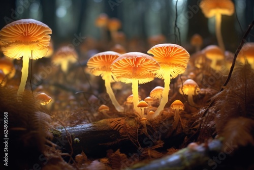 artistic macro shot of intricate glowing fungi patterns, created with generative ai