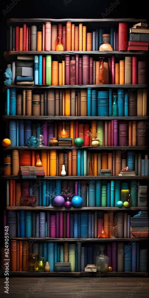 Shelves with Colorful Books. Generative ai Shelves with Colorful Books. Generative ai
