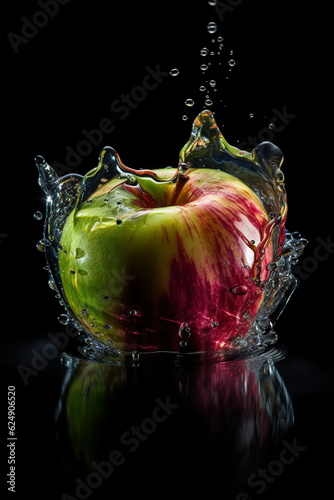 Fresh red apple with water splash. Generative AI