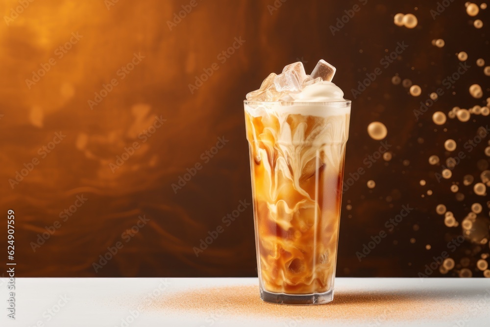 Ice coffee with caramel sauce and vanilla ice cream. AI generated Ice coffee with caramel sauce and vanilla ice cream. AI generated