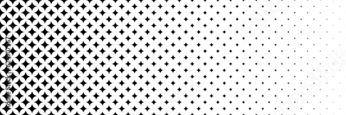 horizontal black halftone of glowing star design for pattern and background.