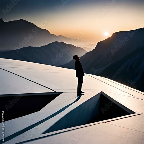 silhouette of a person on the top of a mountain