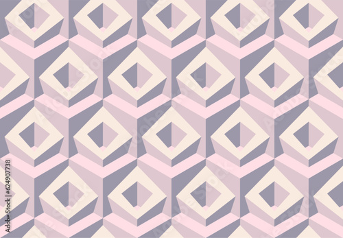 Seamless vector 3D pattern with optical illusions. Cubes. Op Art. Modern template for wrapping, cards, fabric, design interior, packing. Pastel colors geometric design. Background. Wallpapers. 3D Tile