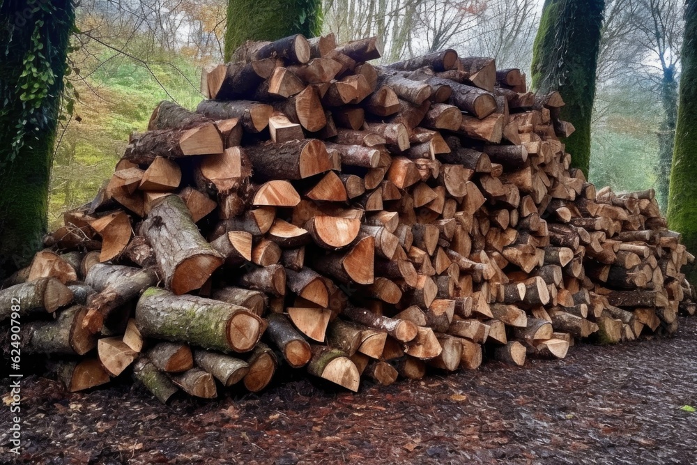 freshly chopped logs stacked in a neat pile, created with generative ai freshly chopped logs stacked in a neat pile, created with generative ai