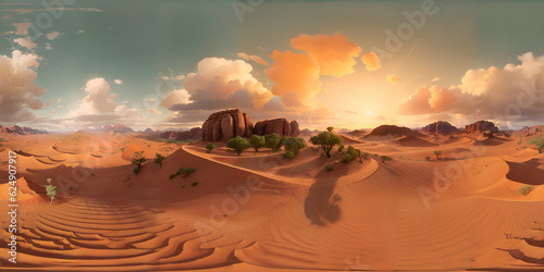 
Spherical, 360 degrees, seamless panorama of the desert sunset 
