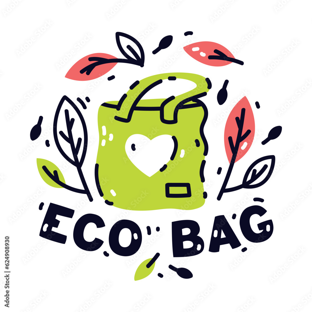 Eco Friendly Badge and Ecology Emblem with Bag Vector Illustration